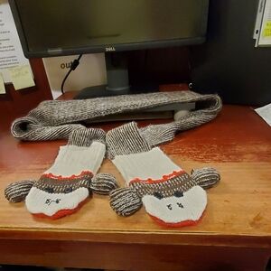 Cute Monkey Knit Scarf and Mittens Set